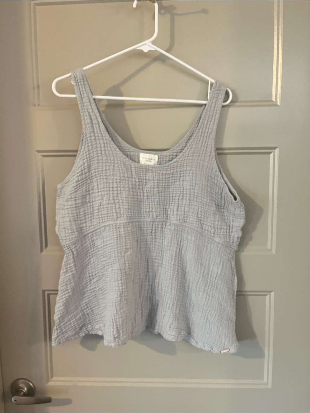 Cozy Earth Light Blue Textured Cotton Tank Top - Relaxed Scoop Neck